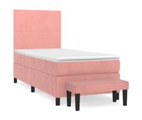 cama box spring con colchon terciopelo rosa 90x190 cm diseno plano
