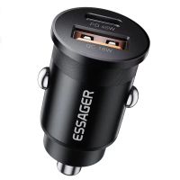 essager es-cc15 45w cargador de coche adaptador usb pd de 2 puertos usb-ausb-c pd30 qc30 soporte afc fcp ip24a carga