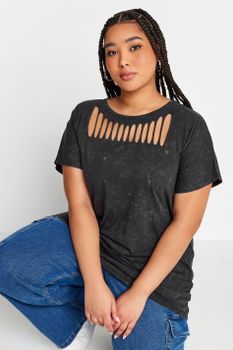 Yours Camiseta Cut Out Gris Efecto Lavado , Mujer Curvy Y Tallas Grandes, Yours