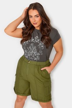 Yours Pantalones Cortos Cargo Caqui, Mujer Curvy Y Tallas Grandes, Yours