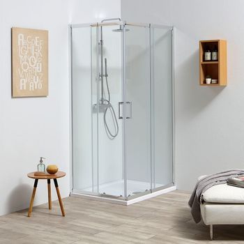 Ducha Transparente Angular A Medida Con Lados Extensibles De 80 A 90 Cm | Leo