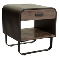 mesita  de madera y metal negro