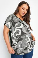 yours camiseta negra estampado de hojas mujer curvy y tallas grandes yours