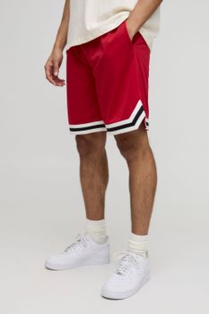 Pantalón Corto De Malla Estilo Baloncesto De Largo Medio, Rojo