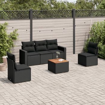 Conjunto De Sofás De Jardín 6 Uds | Mueble Jardin Mesa Y Sillas Y Cojines Ratán Sintético Negro Cfw832984