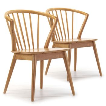 Pack 2 sillas color roble, madera maciza, 55 x 58,5 x 84 cm