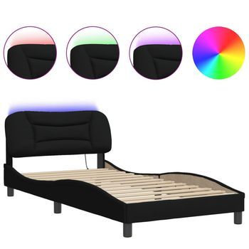 Cama Para Adulto | Cama Individual | Estructura De Cama Con Luces Led Tela Negro 100x200 Cm