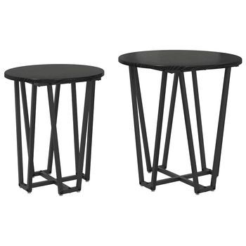 2 Piezas Conjunto De Mesas Auxiliar | Mesa De Apoyoes Roble Negro