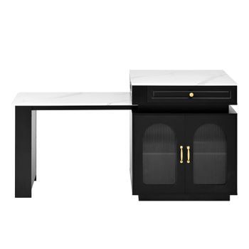 Mesa De Comedor Extensible Negra De 128 A 200 Cm Con Led E Isla De Cocina Con Ruedas
