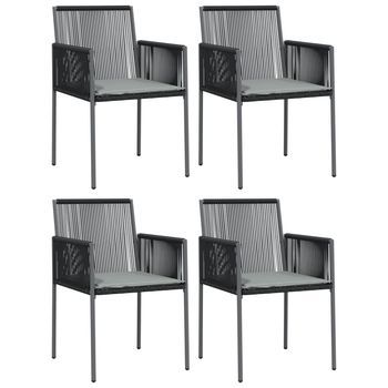 Pack 4 Uds Sillas Jardín | Silla De Exterior | Sillón Con Cojines Ratán Pe Negro 54x60,5x83,5cm