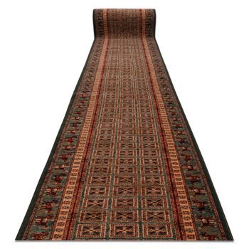 Alfombra De Pasillo Lana Kashqai 4301/401 Oriental, Marco Verde / Terr 67x430 Cm