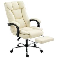 homcom silla de escritorio con reposapies respaldo reclinable y alto beige