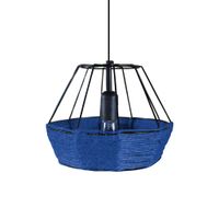 lampara de suspension  bihexaedro metal negro pantalla hilo azul