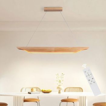 Lámpara Colgante Comedor 90cm Lámpara Colgante De Madera Moderna Regulable Con Control Remoto Zmh