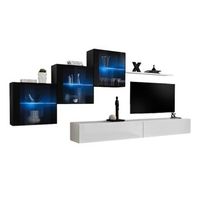 conjunto de muebles de salon switch xx r blanco y negro brillante r mueble para tv y almacenajes colgantes de diseno