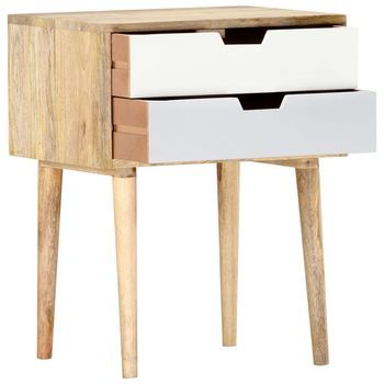 Mesita De Noche | Mesa Auxiliar | Mesilla De Madera Maciza De Mango 47x35x59 Cm