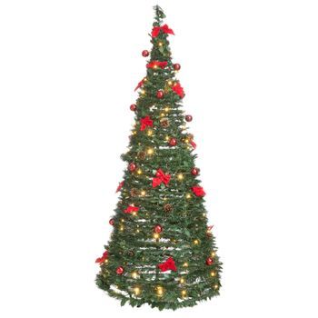 Árbol De Navidad Artificial Con Luces Led Incorporadas Y Soporte Metálico Plegable 184 Cm Verde Pineora