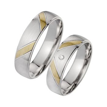 Alianzas oro amarillo y blanco con diamante ancho 5,5 mm