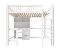 cama alta 140x200 cm - estante escalera escritorio 3 cajones - blanco