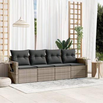 Conjunto De Sofás De Jardín 4 Uds | Mueble Jardin Mesa Y Sillas Y Cojines Ratán Sintético Gris Cfw846651