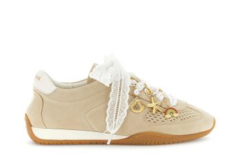 zapatillas de running con cordones en ante perforado beige 38