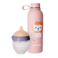 pack termo y biberon personalizado happymami rosa palo