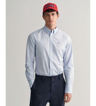 Gant para hombre. 3000132 Camisa Slim Fit Rayas Popelina azul claro (XL), Casual, Algodón, Clásico, Manga larga