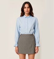 twinset para mujer 262tf2100 camisa de popelina con volante azul 40 casual algodon manga larga
