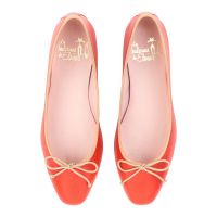 bailarina plana en piel rojo-anaranjado con cordon beige