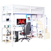 litera de 90x200 individual con estructura metalica estante escalera con almacenamiento escritorio led usb blanca sin alfombrilla