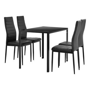 Set De Comedor Mesa + 4 Sillas Bergen Vidrio Y Polipiel 105 X 60 X 75 Cm - Negra [en.casa]