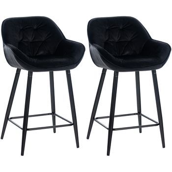 Set De 2 Taburetes De Bar Gibson 76 De Terciopelo Negro 57.5x54x103 Cm Clp
