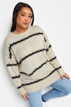 Yours Jersey De Punto Marfil Con Rayas Efecto Plumas, Mujer Curvy Y Tallas Grandes, Yours
