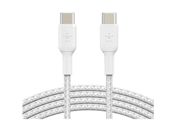 Cable USB - Belkin trenzado USB-C a USB-C, 1m, Compatibilidad Universal, 60W, Blanco