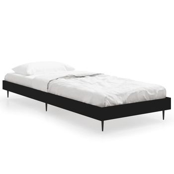 Cama Individual | Cama Para Adultos | Estructura De Cama Madera Contrachapada Negra 75x190 Cm