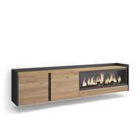 mueble tv television muebles de salon almacenaje 212x50x35 cm para tv hasta 80 chimenea electrica xxl colgado suspendido estilo moderno roble y negro