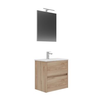 Conjunto de mueble lova de baño con lavabo y espejo roble