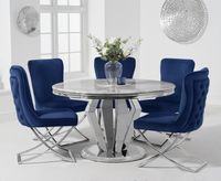viscount 130cm round marble dining table with giovanni velvet chairs - grey 4 chairs