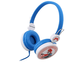 Auriculares infantiles - FR-TEC Super Mario Kart, Diadema, Cable Jack 3.5 mm, Blanco / Azul