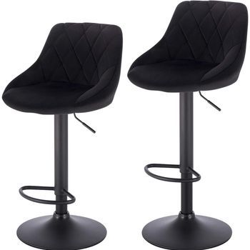 Juego De 2 Taburetes De Bar Con Respaldo Terciopelo Regulable En Altura 39 X 47 X 104 Cm Negro,woltu