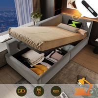 cama contenedor 90 x 200 cm sofa cama con lampara de lectura y toma usb-c - terciopelo - gris sin colchon