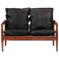sofa de 2 plazas madera maciza acacia y cuero autentico negro