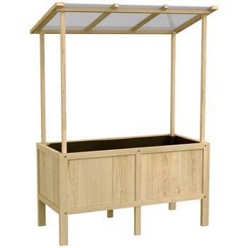 Outsunny Lecho elevado con techo, agujeros de drenaje, revestimiento de tela, resistente a la intemperie, madera de pino, 110x60x152 cm   Aosom España