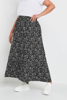 Yours Falda Midaxi Negra De Florecitas, Mujer Curvy Y Tallas Grandes, Yours
