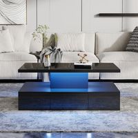 mesa de centro negra con luces led regulables 100 x 50 x 39 cm y almacenaje