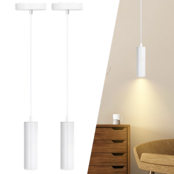 Aigostar Lámpara de techo GU10 blanca moderna, Lámpara Colgante cilíndrica de 20 cm, Lámpara Colgante de Techo Foco Metal Tubo. Pack 2 Uds (No incluye bombilla)