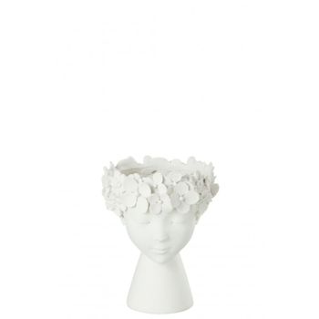 Macetero en forma de cabeza de plástico blanco 21x21x23 cm