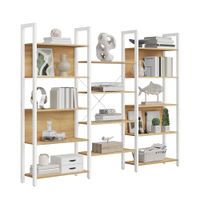 libreria estanteria de almacenamiento con estantes marco de metal roble dorado  blanco mate  158a cm