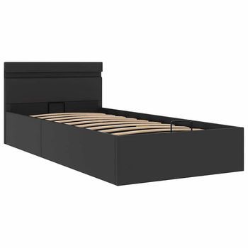 Cama Canapé Hidráulica Con Led Cuero Sintético Negro 90x200cm