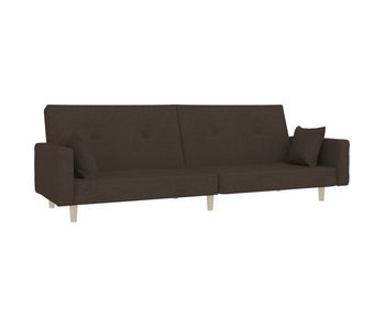 Vidaxl sofá cama de 2 plazas con dos almohadas tela marrón oscuro